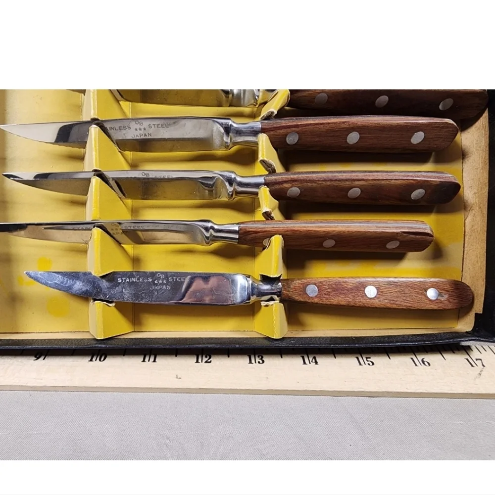 Vintage Stainless Steel Walnut Handle Steak Knife Set Japan